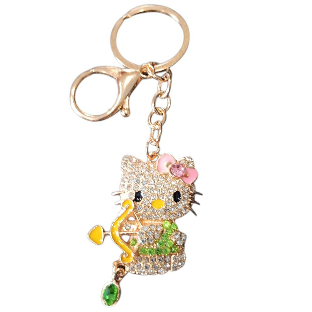 Hello Kitty Character Rhinestone Cupid Valentine's Key Chain Purse Charm Green